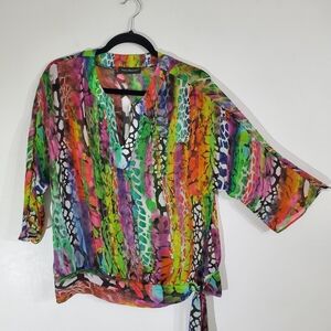 TRAVEL ELEMENTS Woman's Top Size Small / Med Colorful Sheer Top
